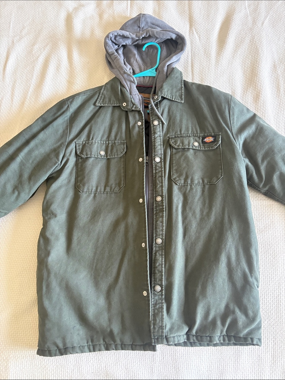 Dickies Olive Green Hooded Work Coat with Gray Hood